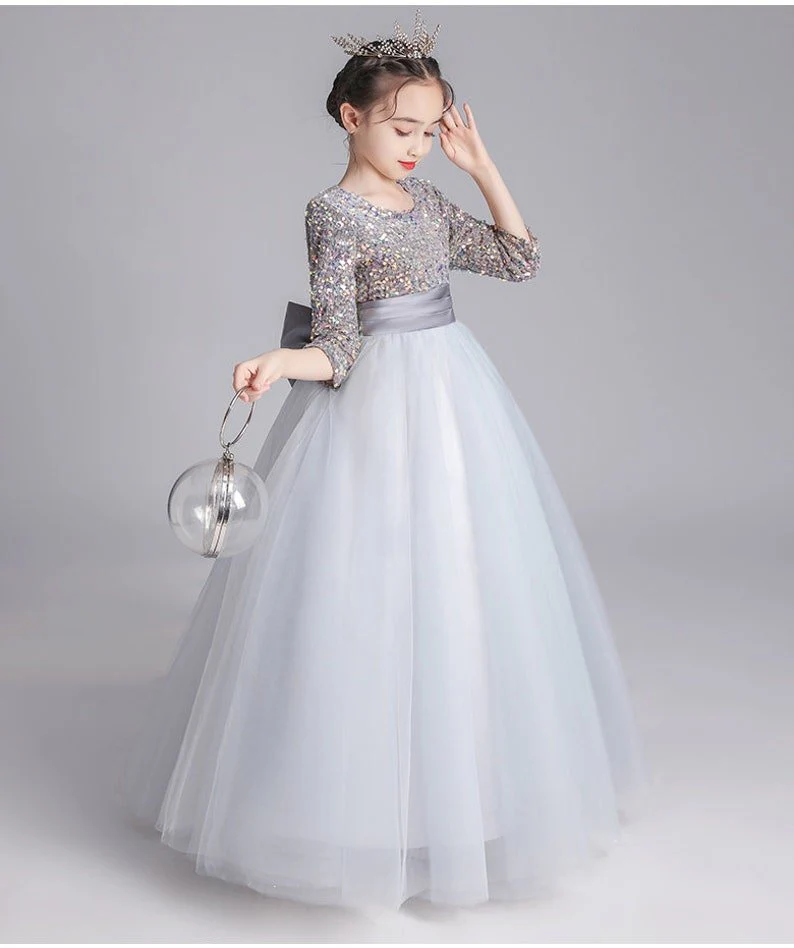 Girls Party Dress Embellished Organza Tulle Dress with Full Sleeves - Image 3