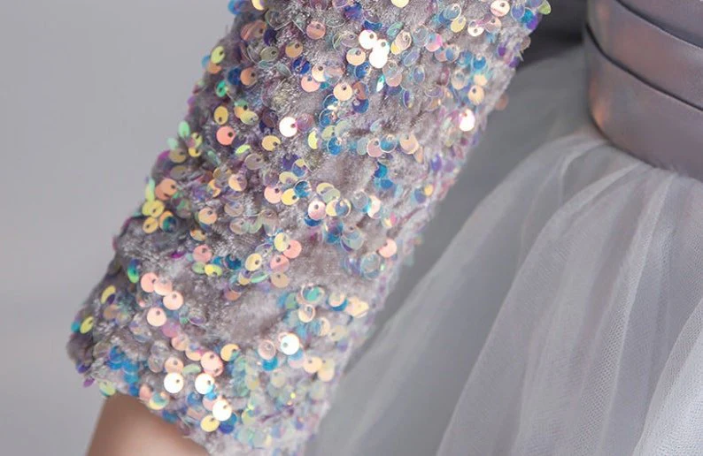 Girls Party Dress Embellished Organza Tulle Dress with Full Sleeves - Image 6