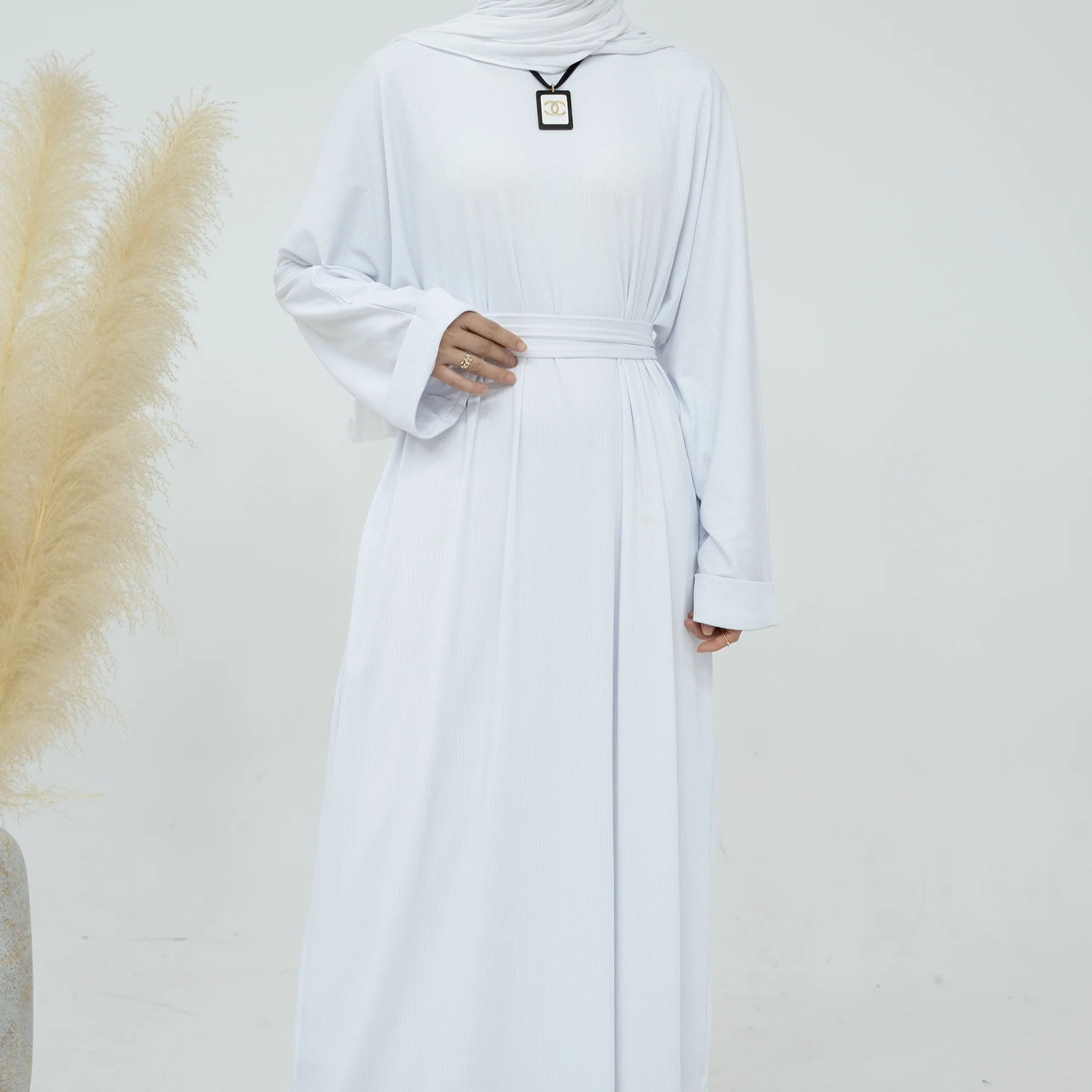 Autumn Winter Plain Abaya--White - Image 4
