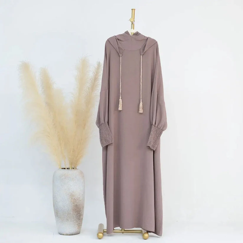 Hooded Jilbab Abaya - Dusty Mocha (Crepe) clearance online only - Image 4