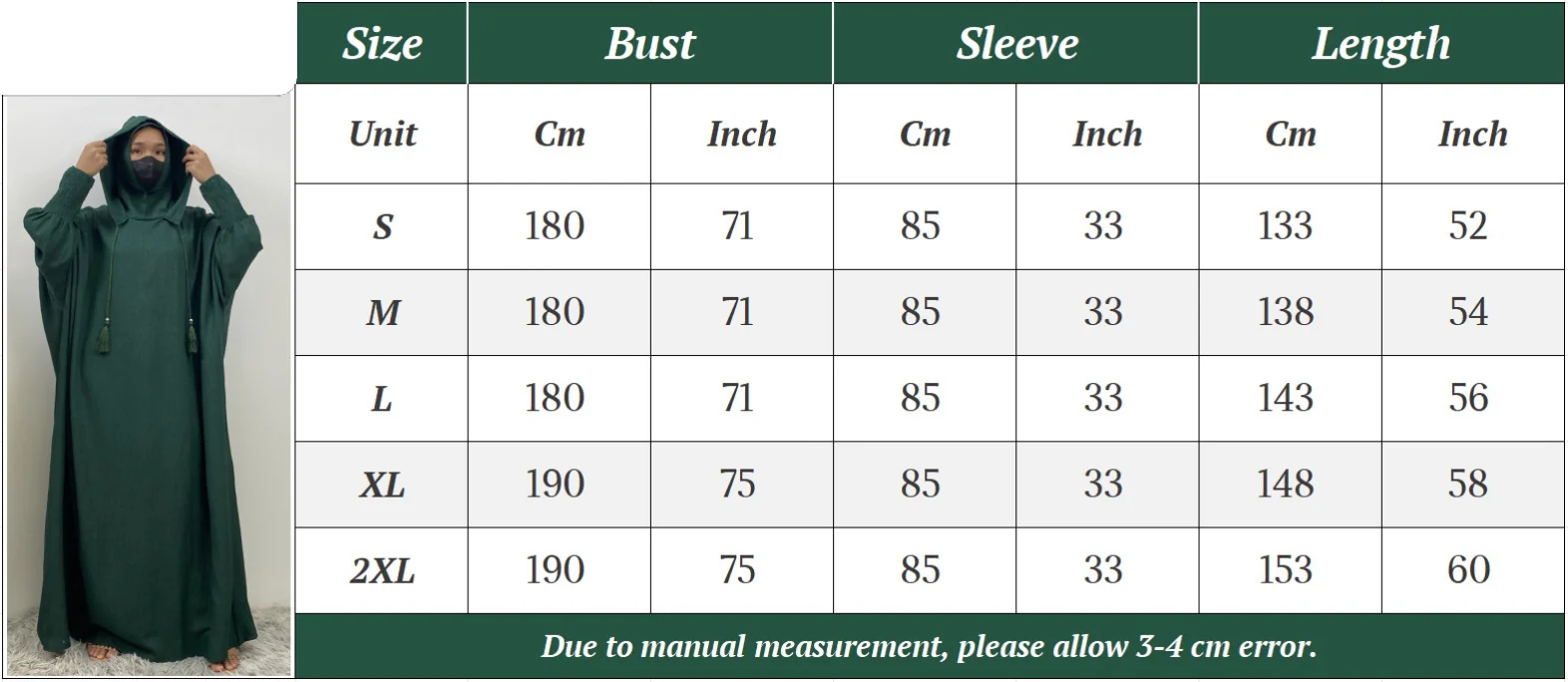 Premium Hooded Jilbab Abaya - Dark Sage (clearance online only) - Image 4