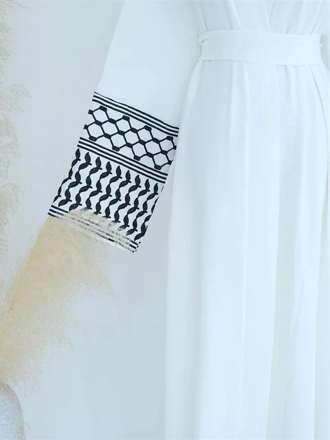 Keffiyeh Sleeve Abaya - White - Image 4