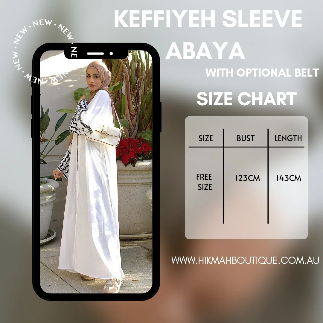 Keffiyeh Sleeve Abaya - White - Image 5