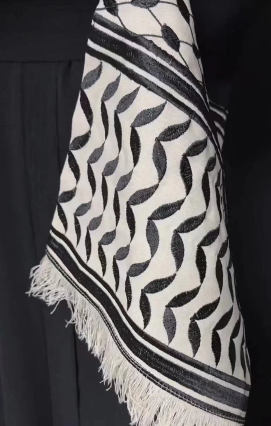 Keffiyeh Sleeve Open Abaya in Black (clearance item online only) - Image 3