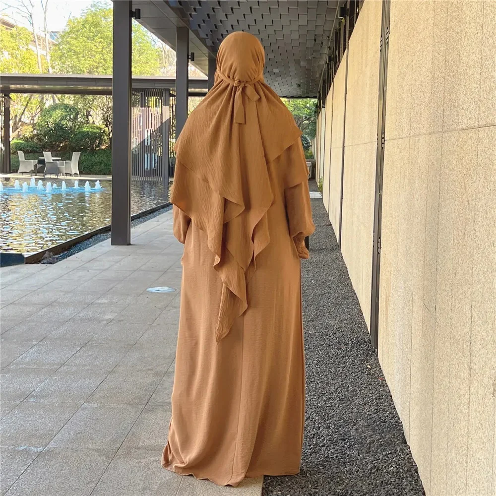 Khaki Crepe Crinkle Abaya With Khimar Set - clearance online only - Image 2