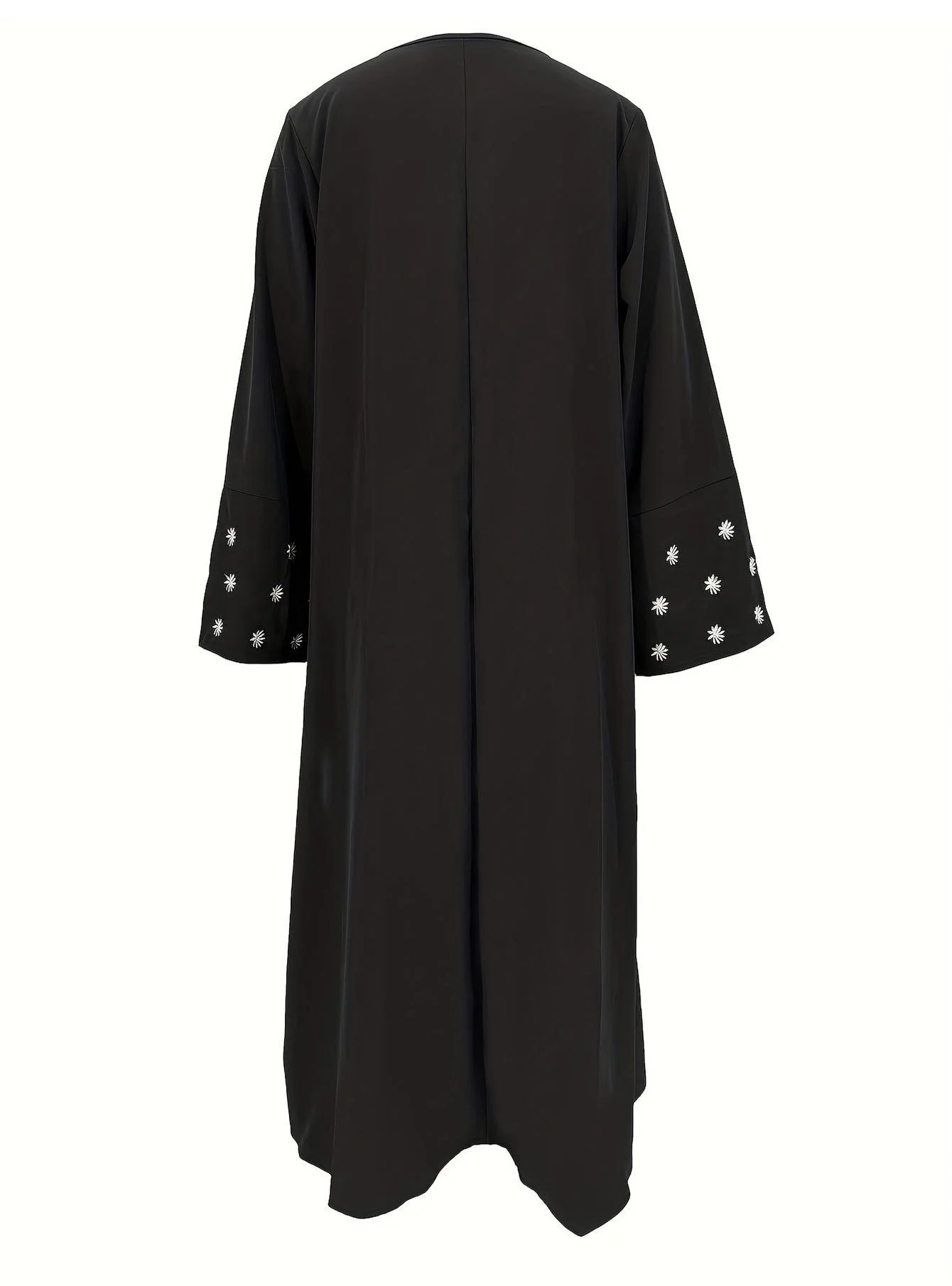 Plain Abaya wt Daisy Embroidered Sleeves - Black - Image 3