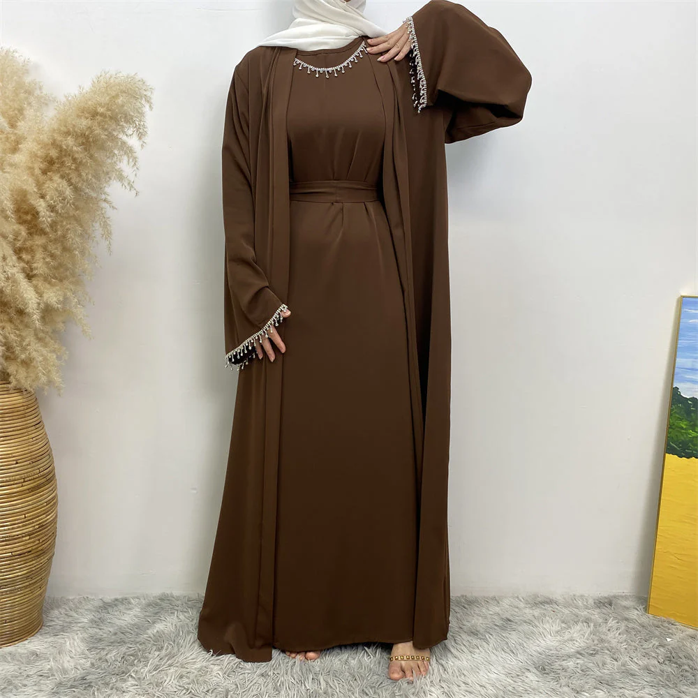 Malika Abaya in Coffee | 4-Piece Abaya Set (clearance item) - Image 3