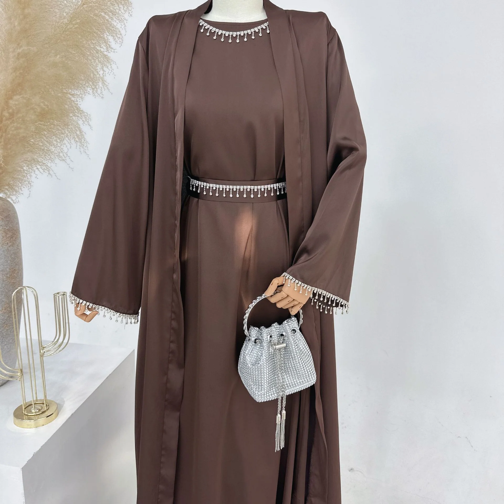 Malika Abaya in Coffee | 4-Piece Abaya Set (clearance item) - Image 4