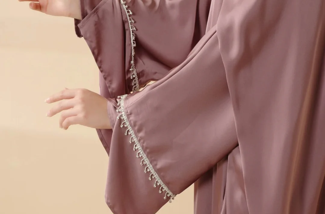 Rhinestones Satin Abaya 6 pcs Set - Berry - Image 5