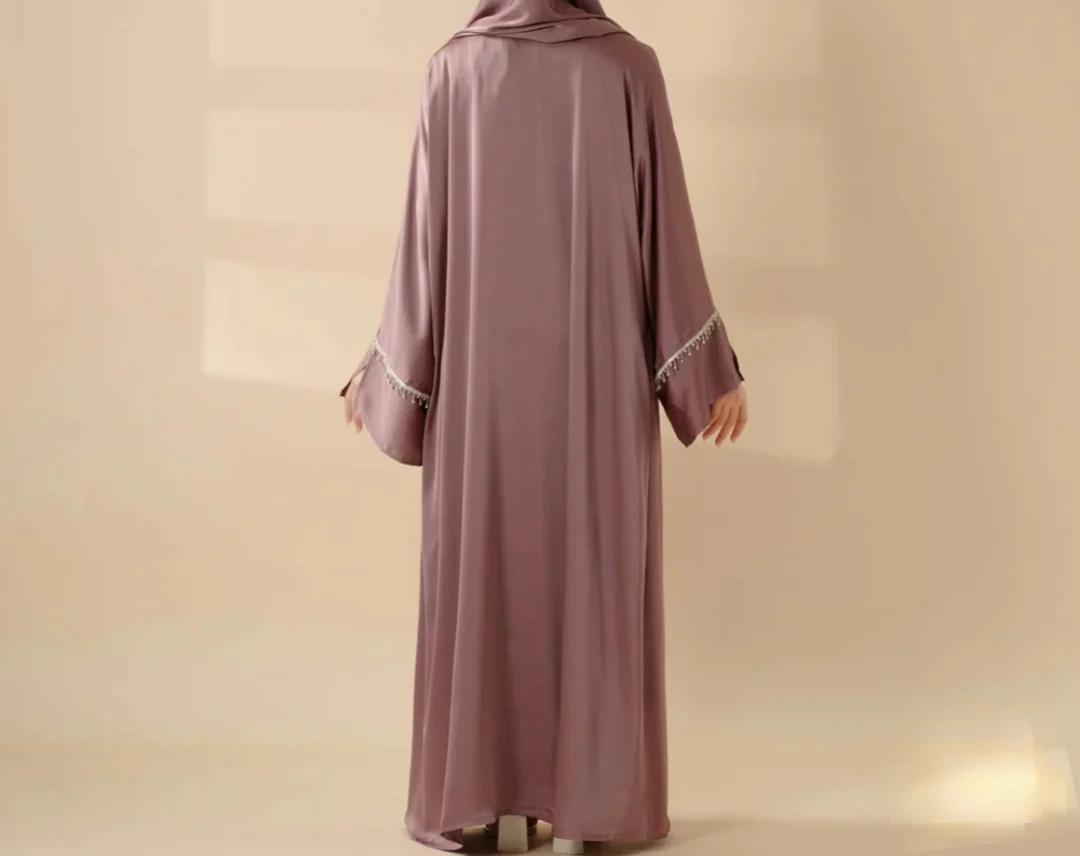 Rhinestones Satin Abaya 6 pcs Set - Berry - Image 6