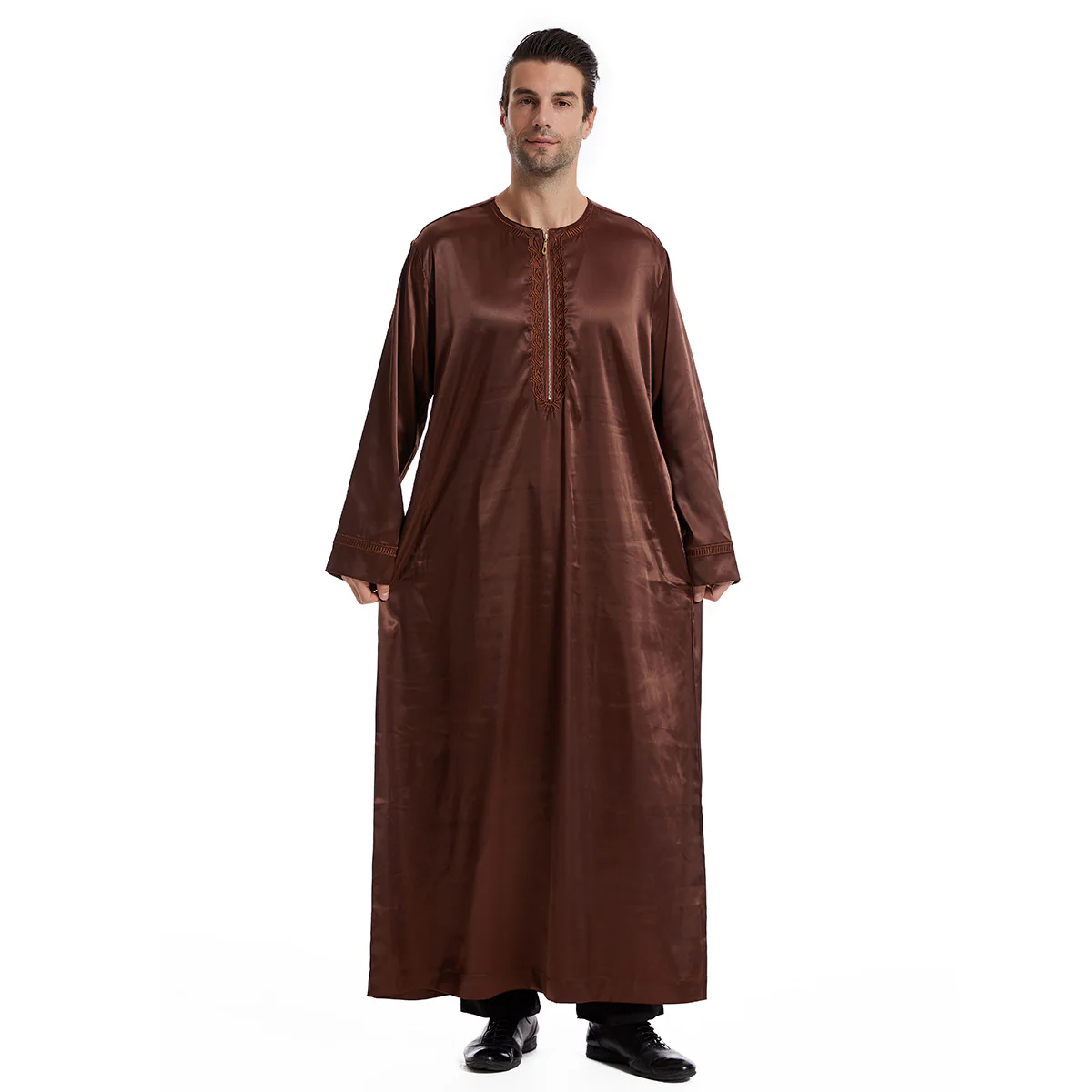 Men's Abaya Full Sleeves in Coffee - Image 3
