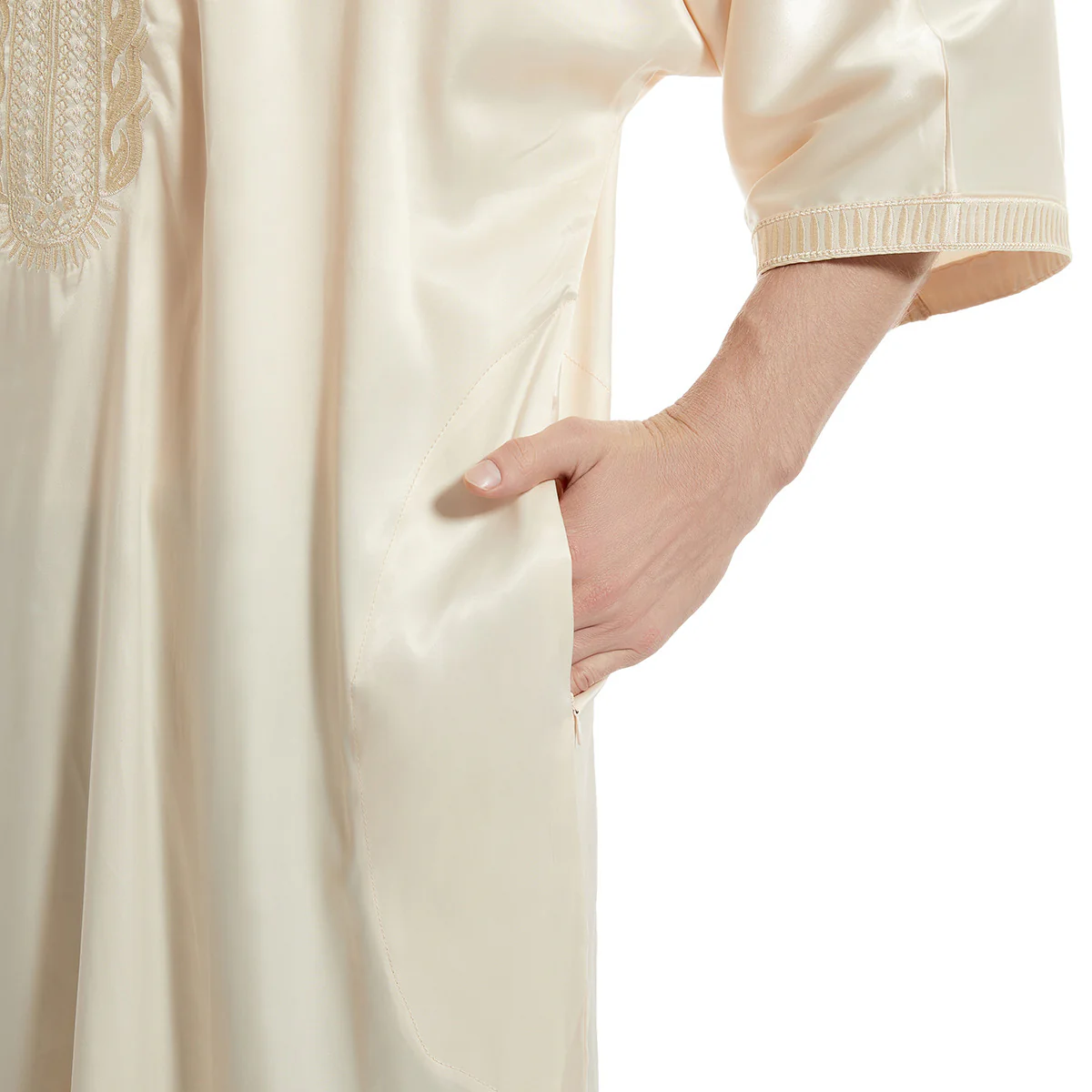 Men's Abaya Half Sleeves - Beige (clearance item) - Image 4