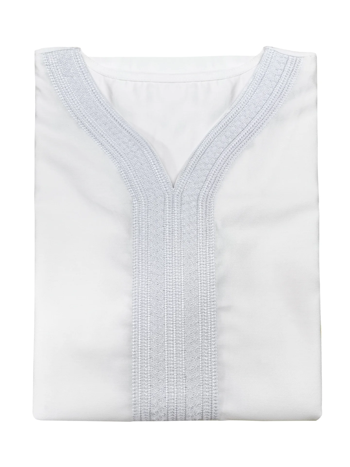 Moroccan Style Summer Linen Men Thobe Half Sleeves - White - Image 4