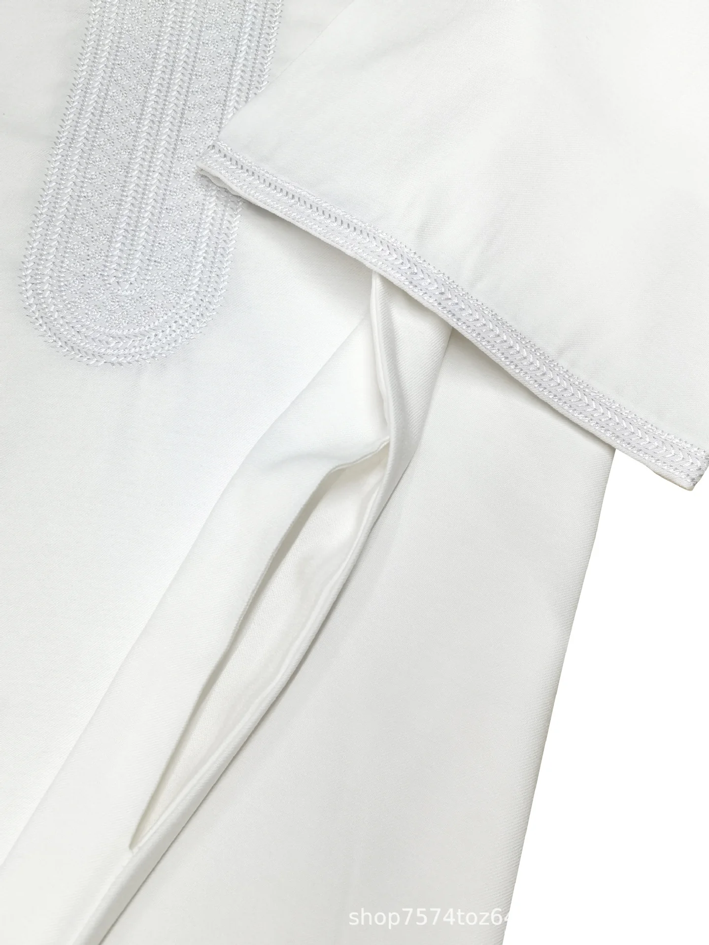 Moroccan Style Summer Linen Men Thobe Half Sleeves - White - Image 5