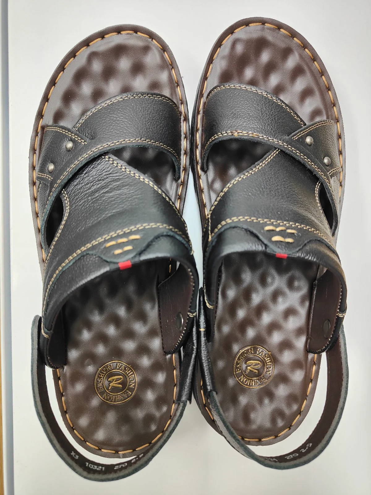Men's Leather Sandals in Black | Design 2 - Image 3