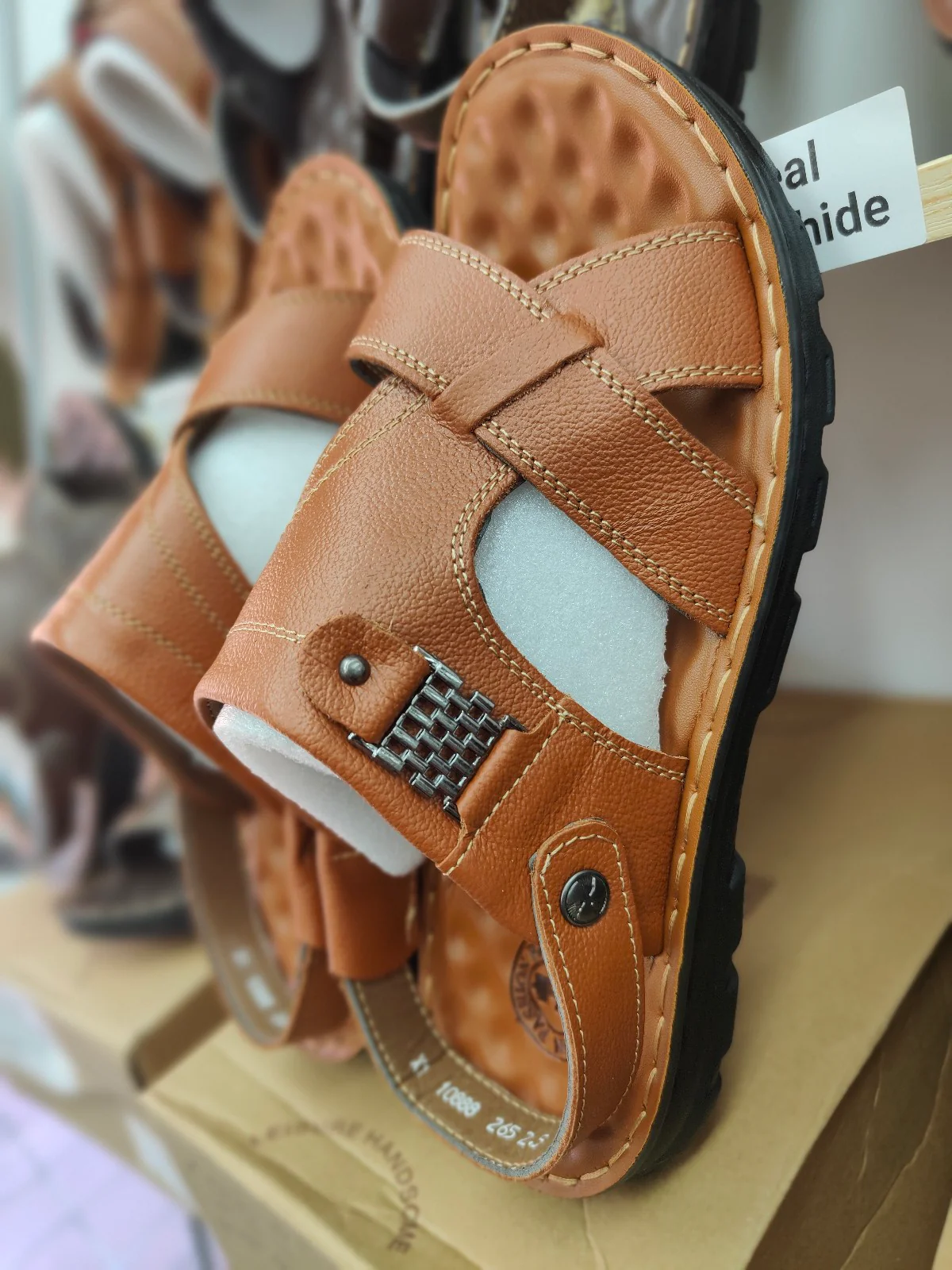 Men's Leather Sandals in Light Brown | Design 1 - Image 3
