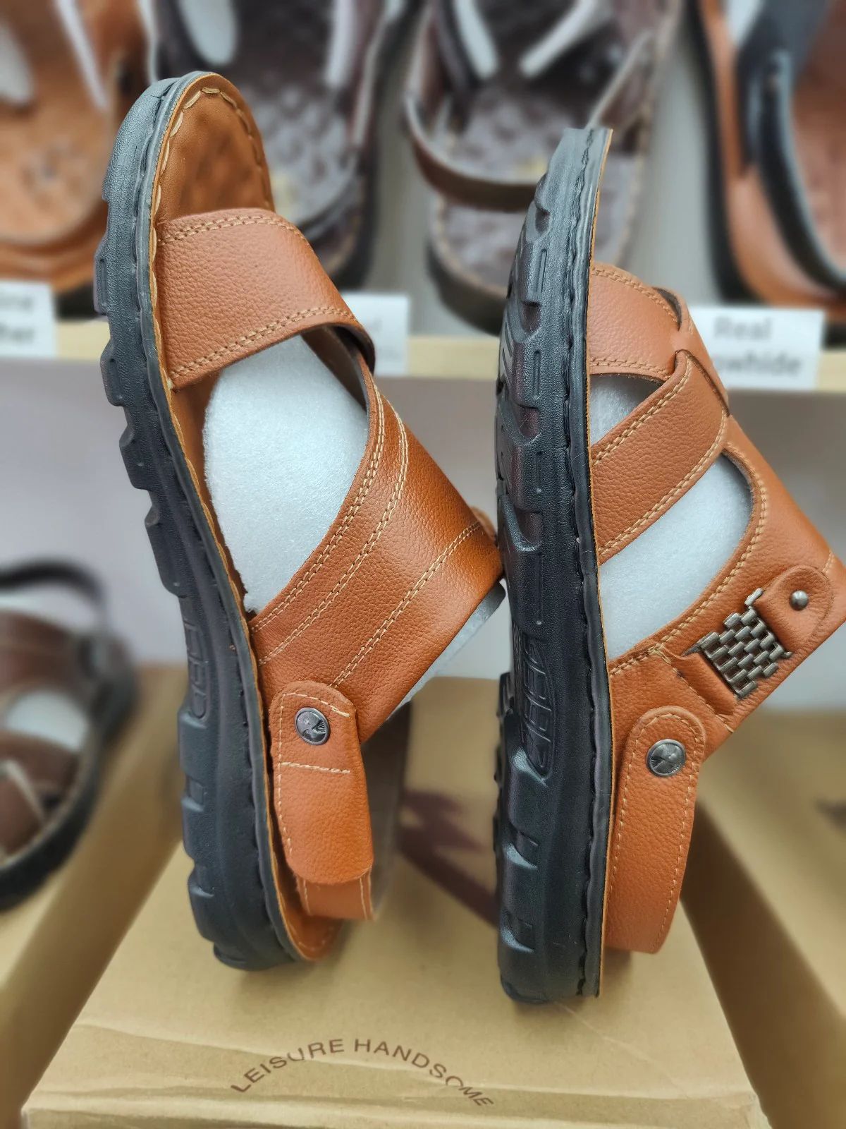 Men's Leather Sandals in Light Brown | Design 1 - Image 5
