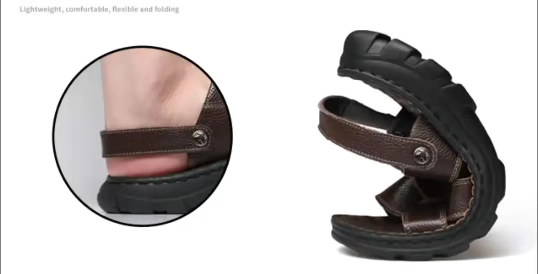 Men's Leather Sandals in Black | Design 1 - Image 3