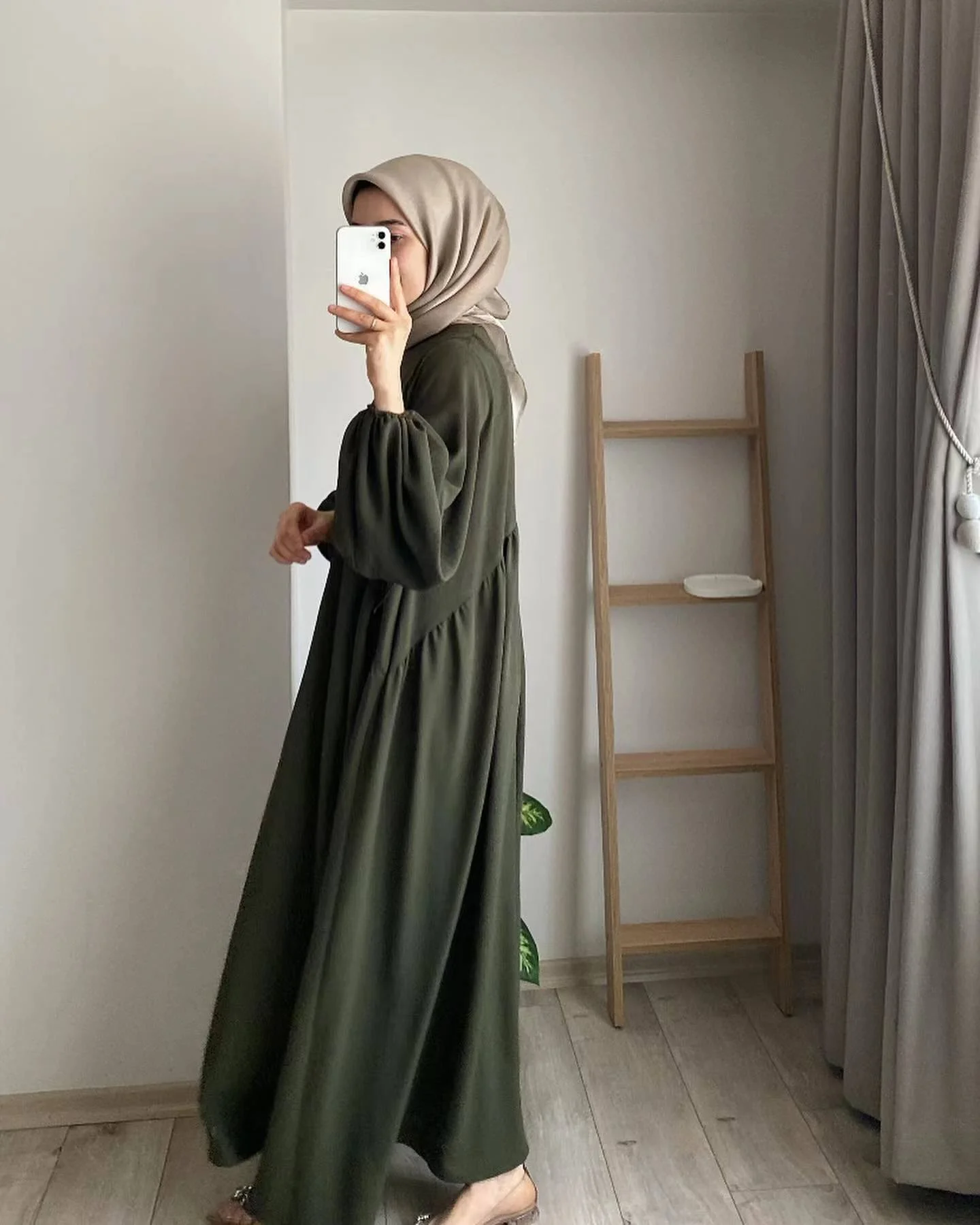 Modest Crepe Abaya - Dark Olive (clearance online only) - Image 2
