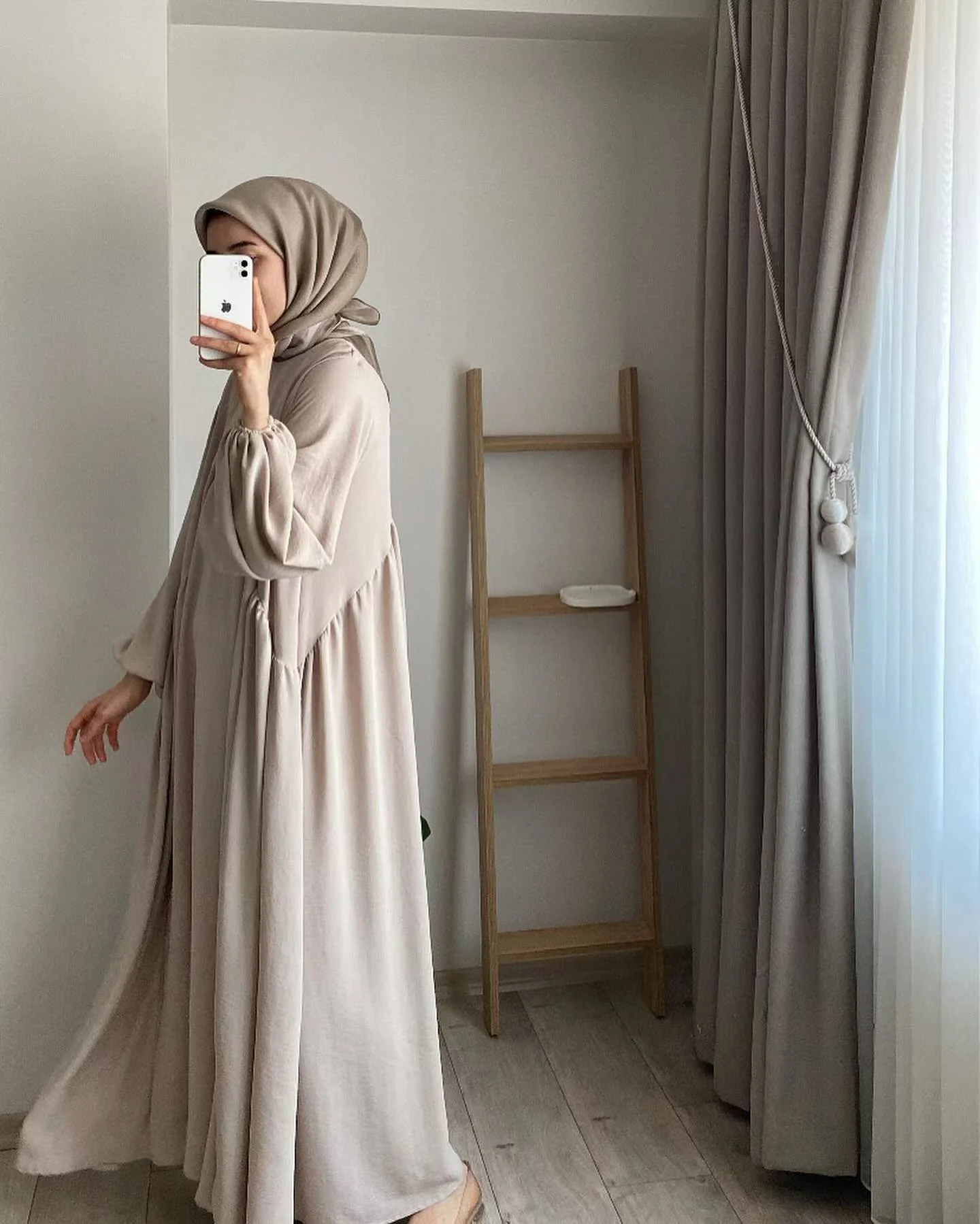 Modest Crepe Abaya in Cream Beige - clearance online only - Image 4