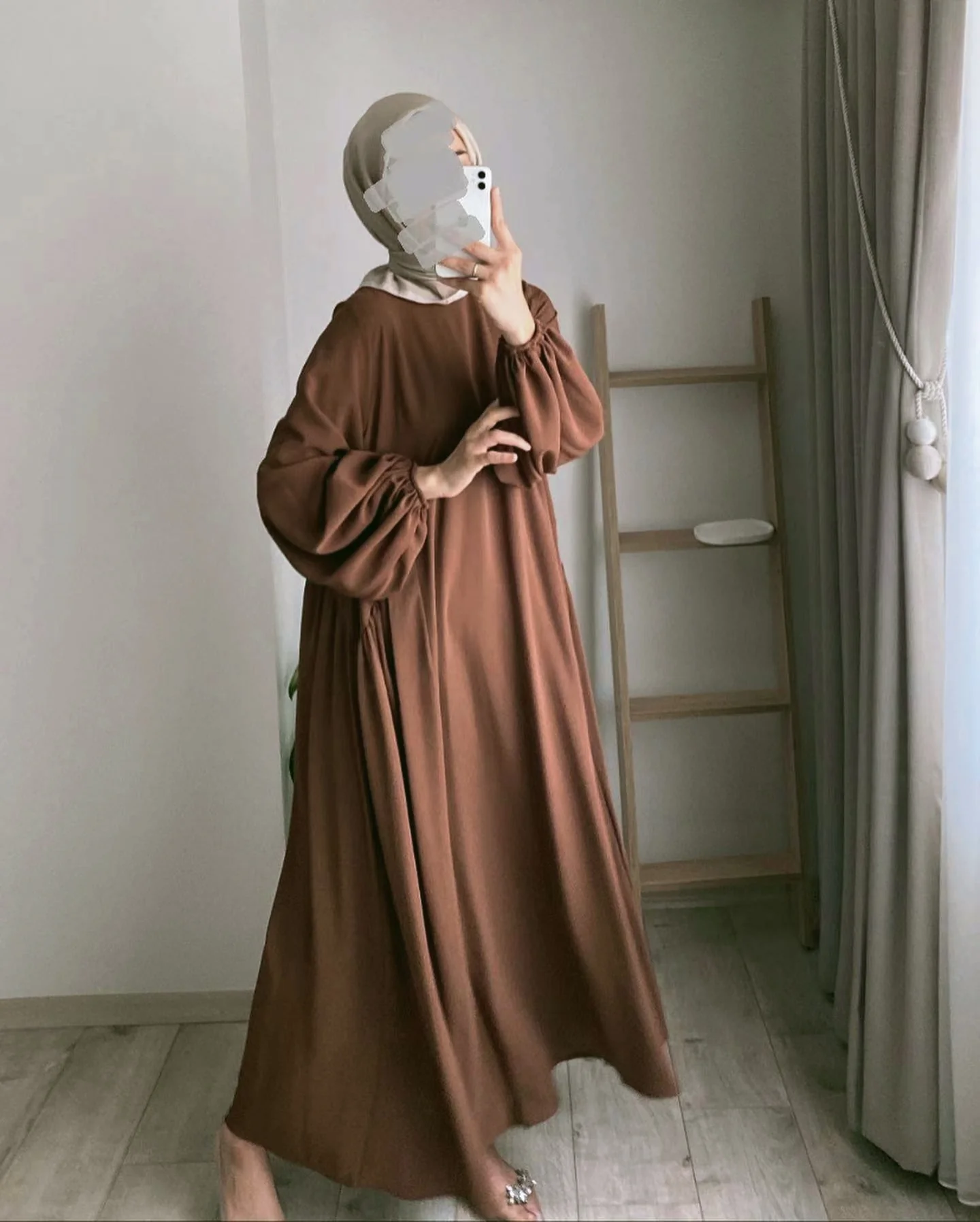 Modest Crepe Abaya in Persian Brown - clearance online only - Image 2