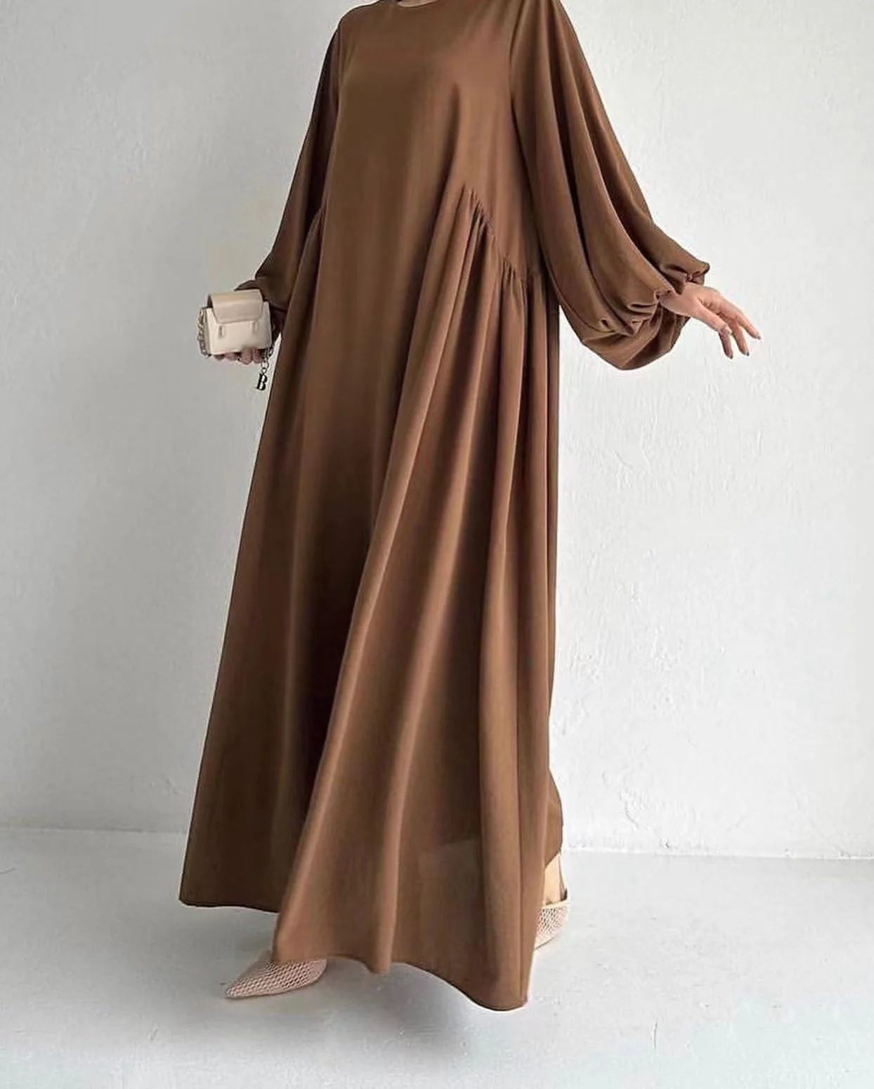 Modest Crepe Abaya in Persian Brown - clearance online only - Image 3