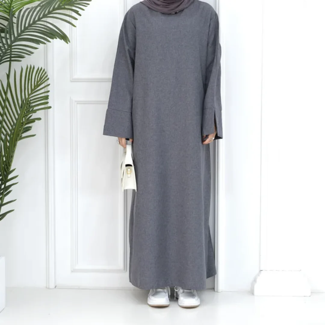 Modest Plain Abaya in Slate Grey - clearance online only - Image 3