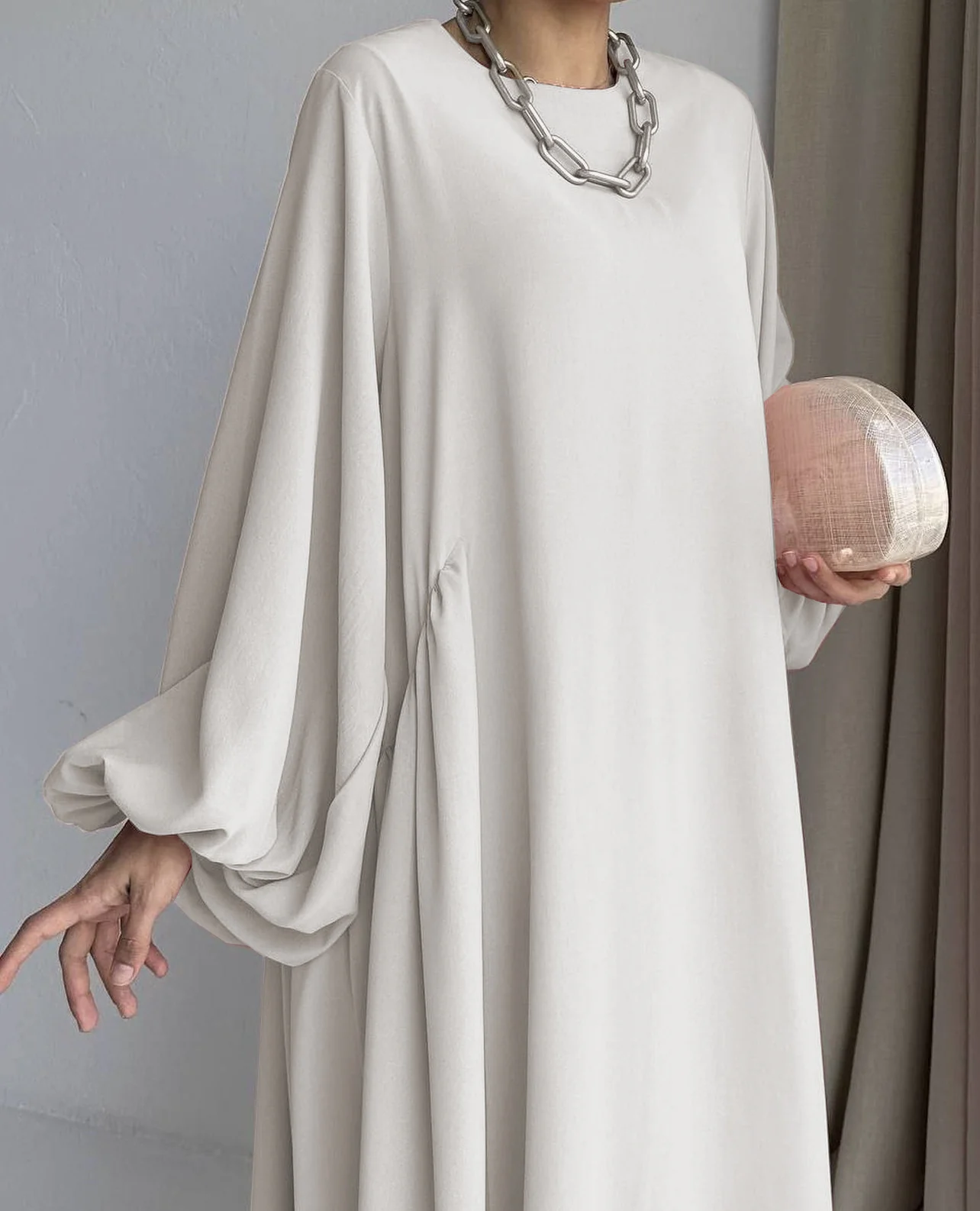 Modest Summer Abaya in Cream Beige (clearance online only) - Image 3