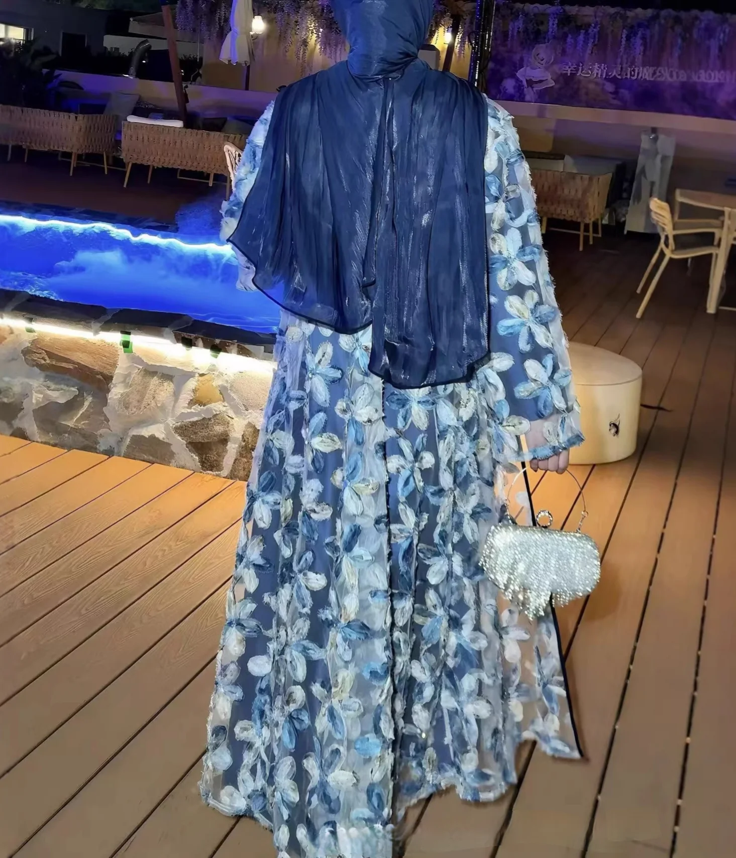 Royal Blue Floral Abaya Set (clearance online only) - Image 2