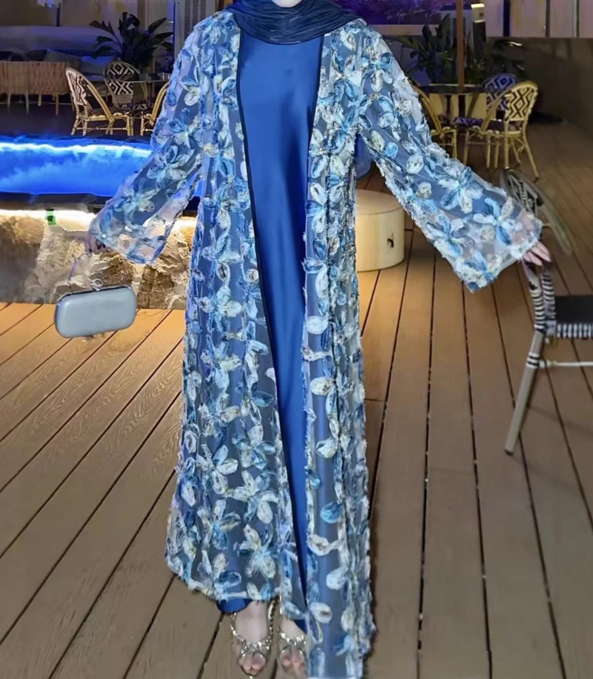 Royal Blue Floral Abaya Set (clearance online only) - Image 3