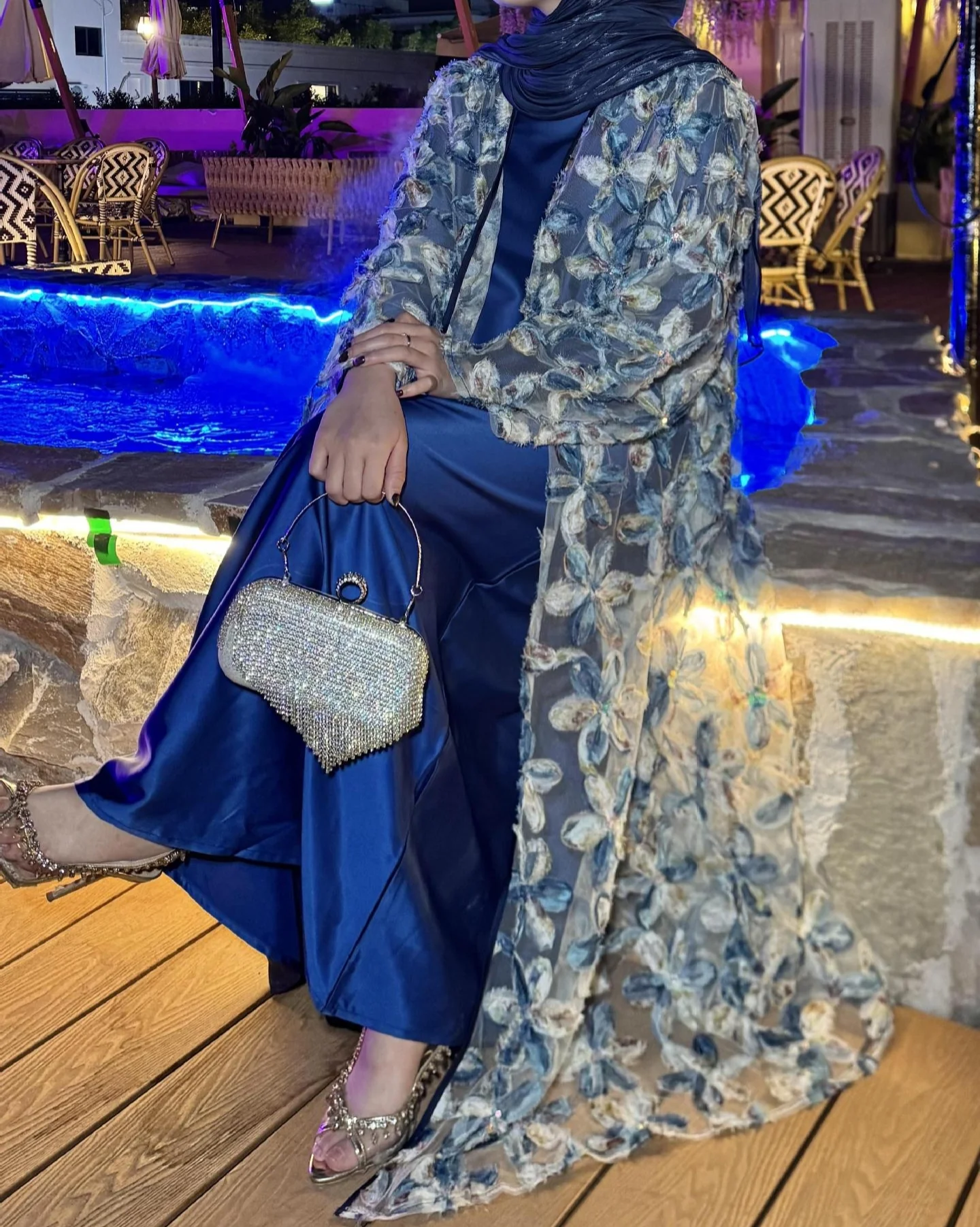 Royal Blue Floral Abaya Set (clearance online only) - Image 4