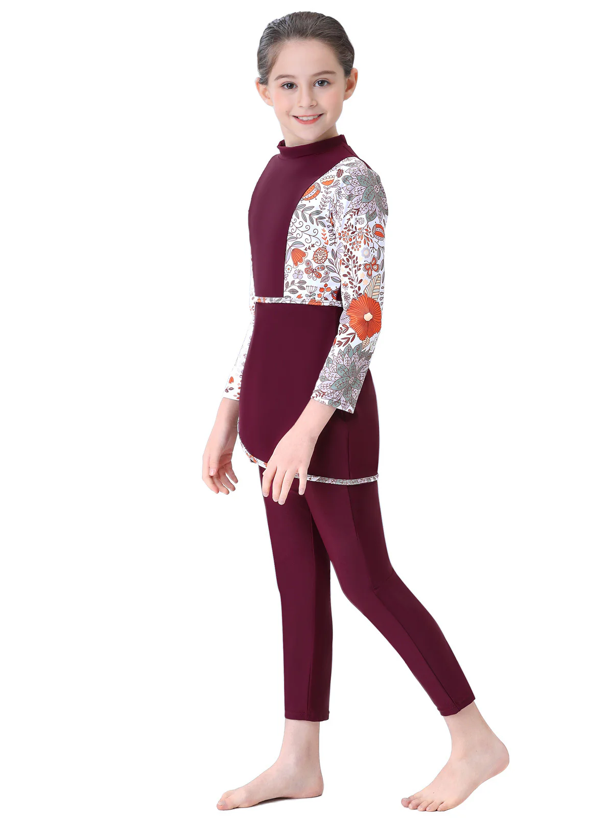 Modest Swimwear for Girls in Floral Red | 3 Piece Swimsuit Set - Image 5
