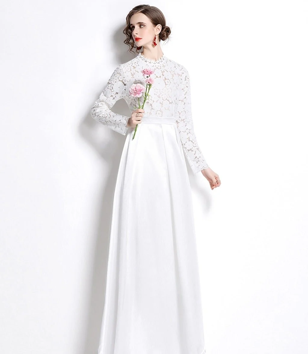 Modest White Dress Floor Length - Image 3