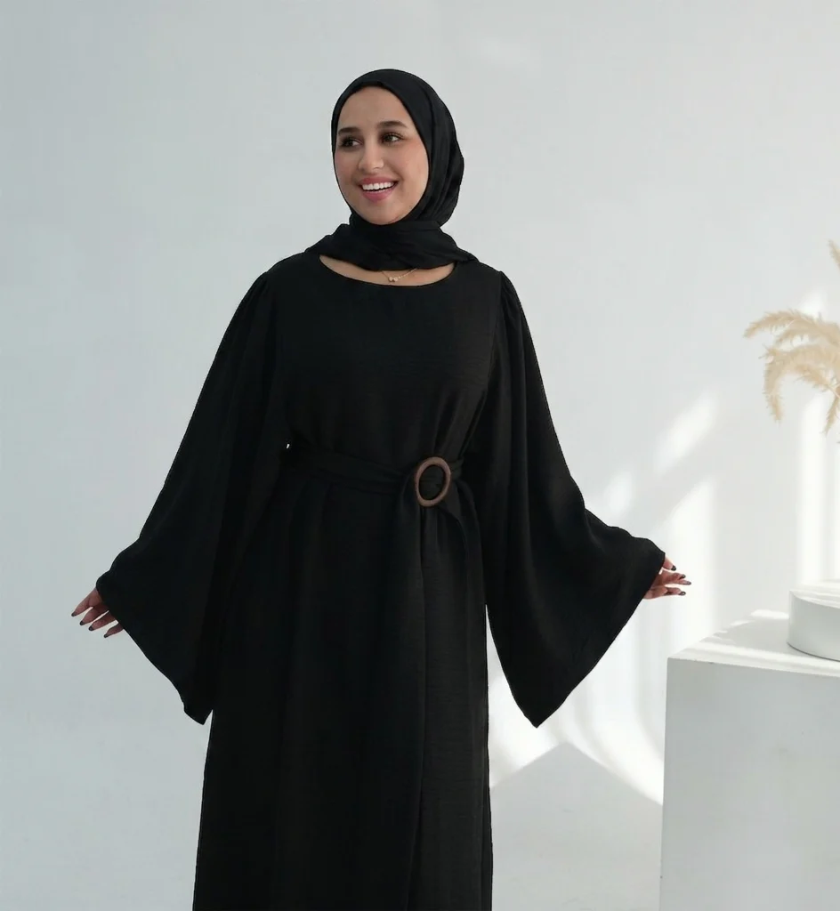 Casual Twill Abaya Dress - Black - Image 3