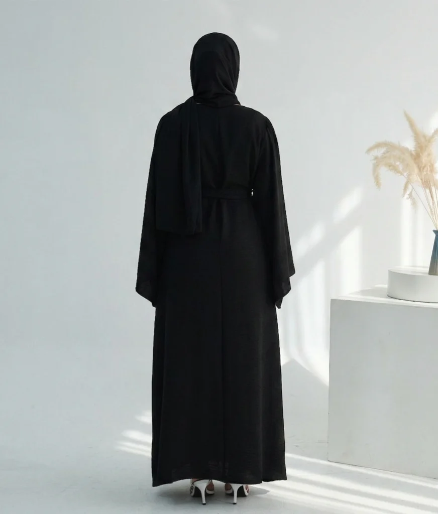 Casual Twill Abaya Dress - Black - Image 4