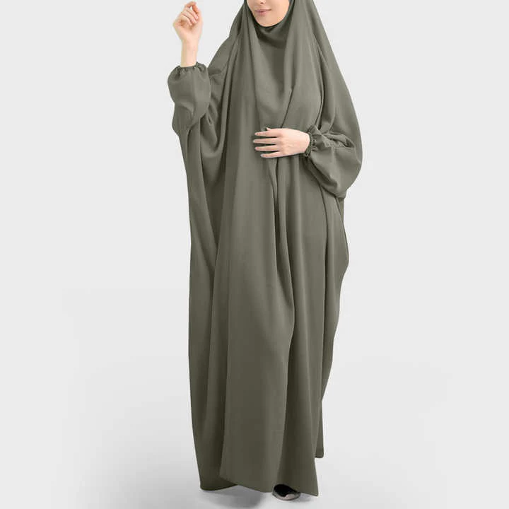 One Piece French Jilbab in Light Grey