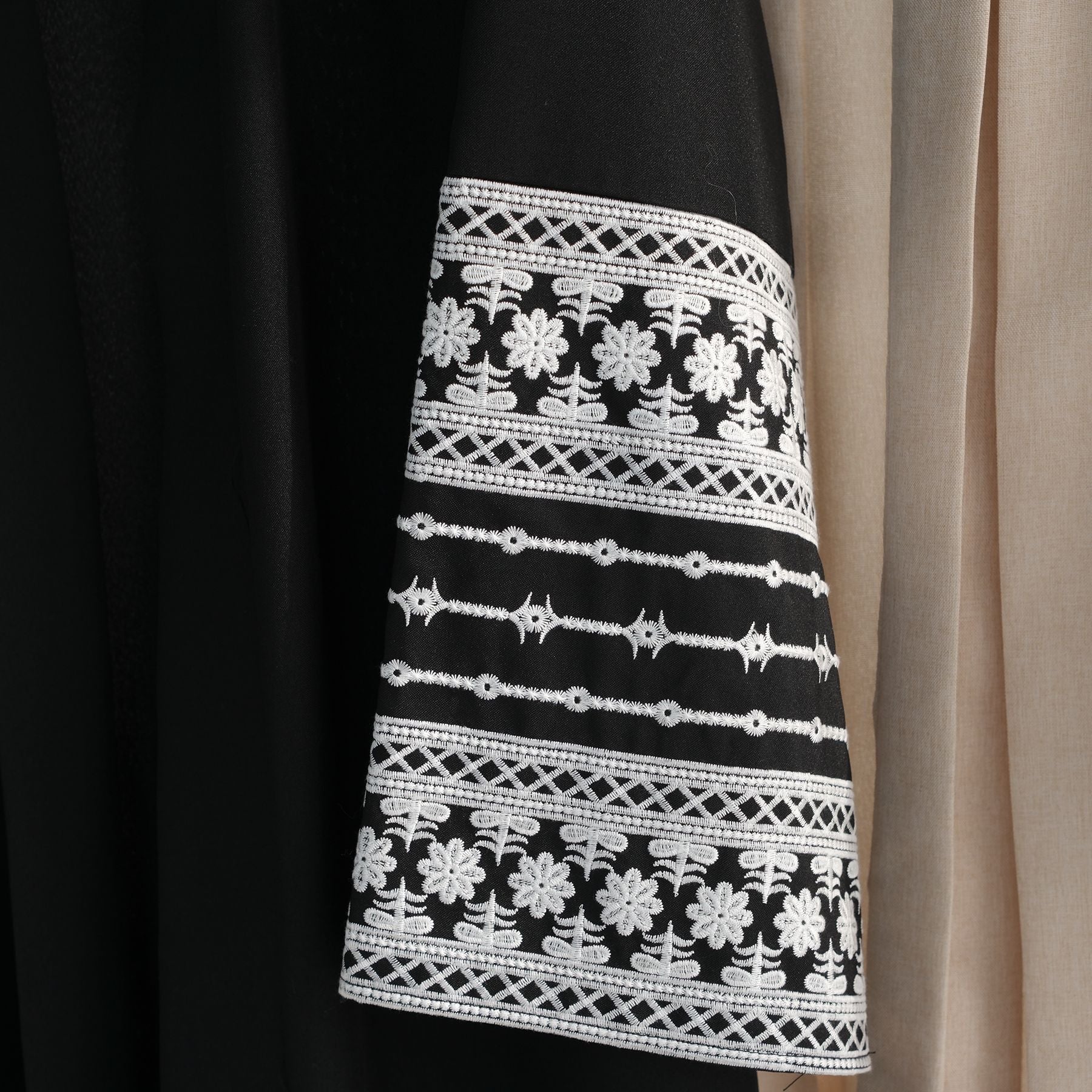 Open Abaya With Embroidered Sleeves - Black (clearance item online only) - Image 4