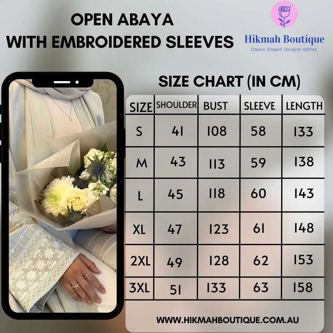Open Abaya With Embroidered Sleeves - Black (clearance item online only) - Image 5