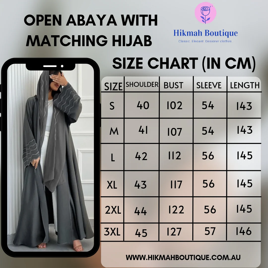 Open Abaya With Matching Hijab in Grey - Image 4