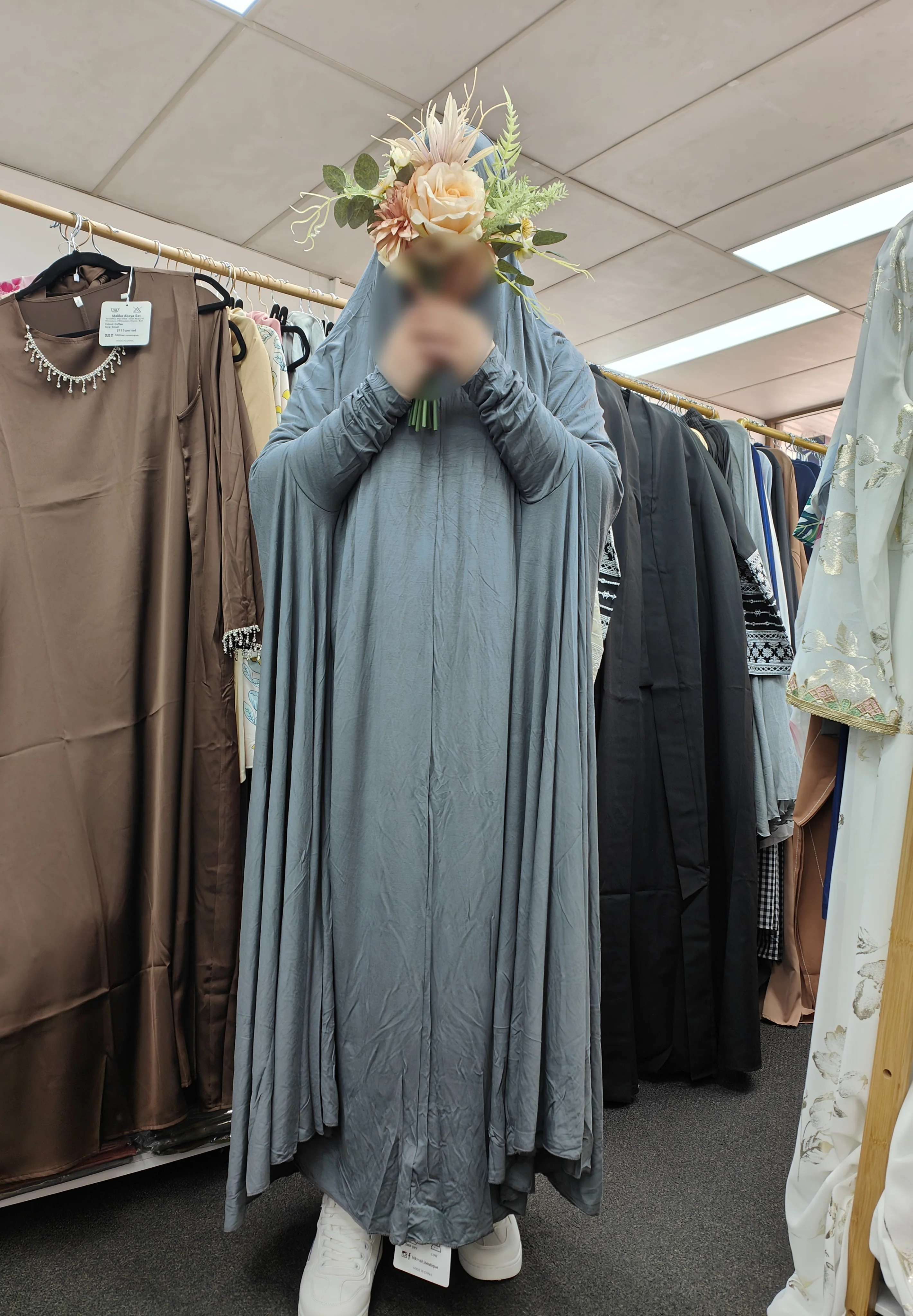 Premium Bamboo Long Jilbab | Slate Grey Color - Image 3