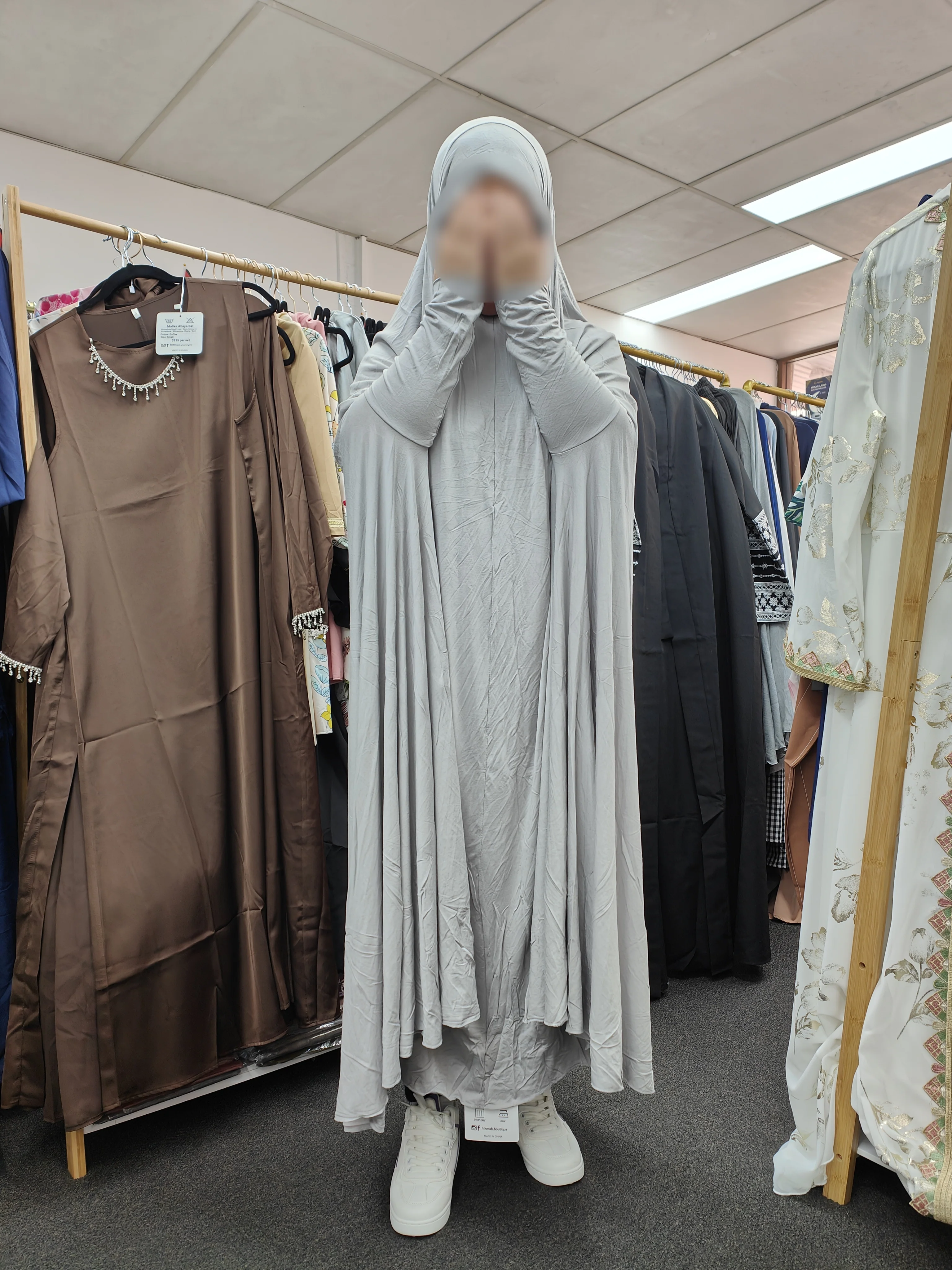 Premium Bamboo Long Jilbab | Silver Grey Color - Image 4