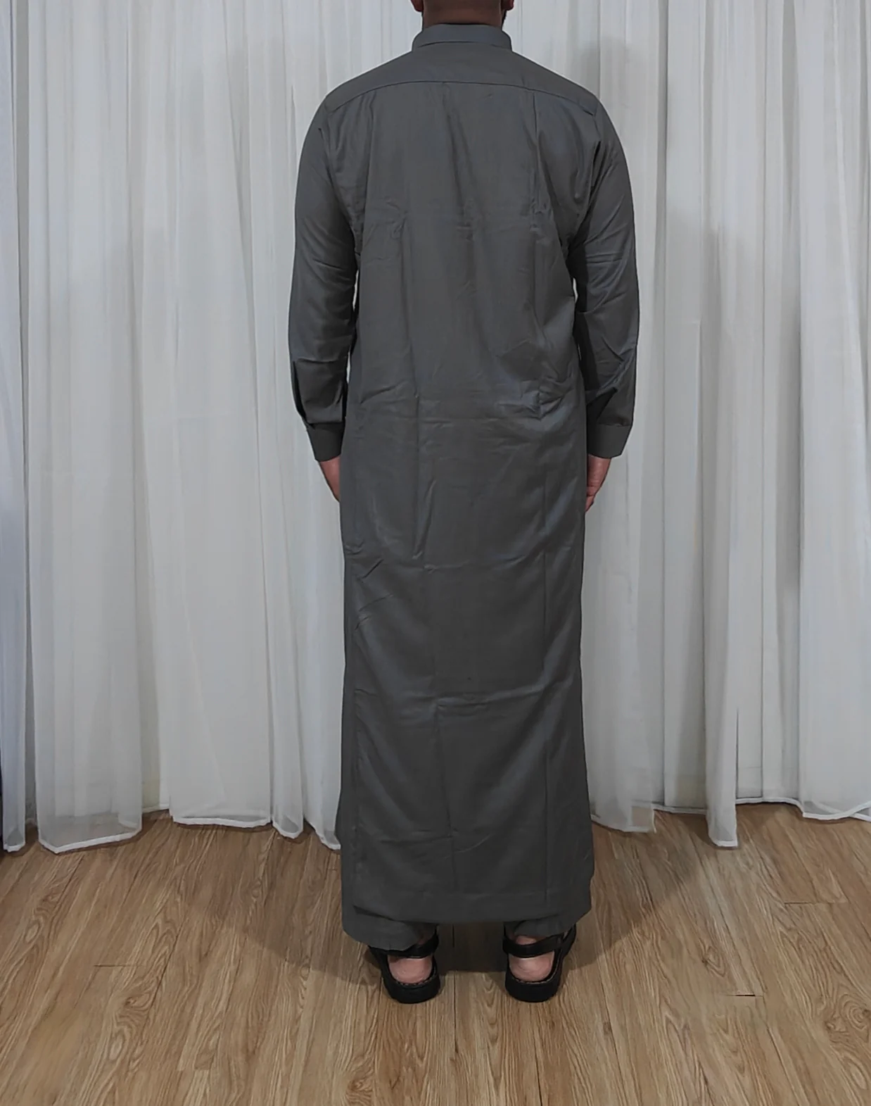 Collar Men Thobe Set - Slate Grey | Premium Saudi Style Thobe wt Matching Trousers - Image 3