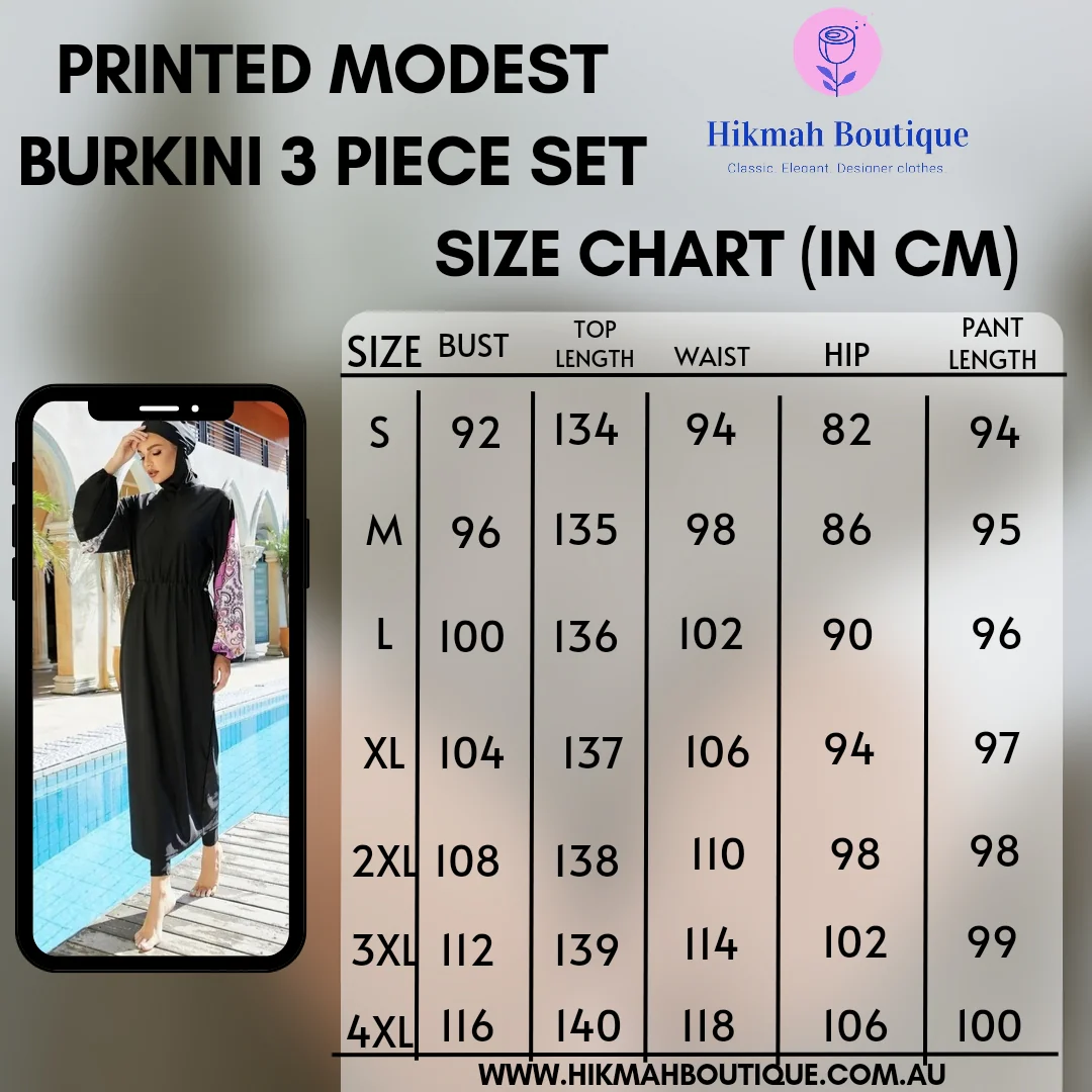 Printed Modest Burkini Swimwear 3Pcs Set - Image 8
