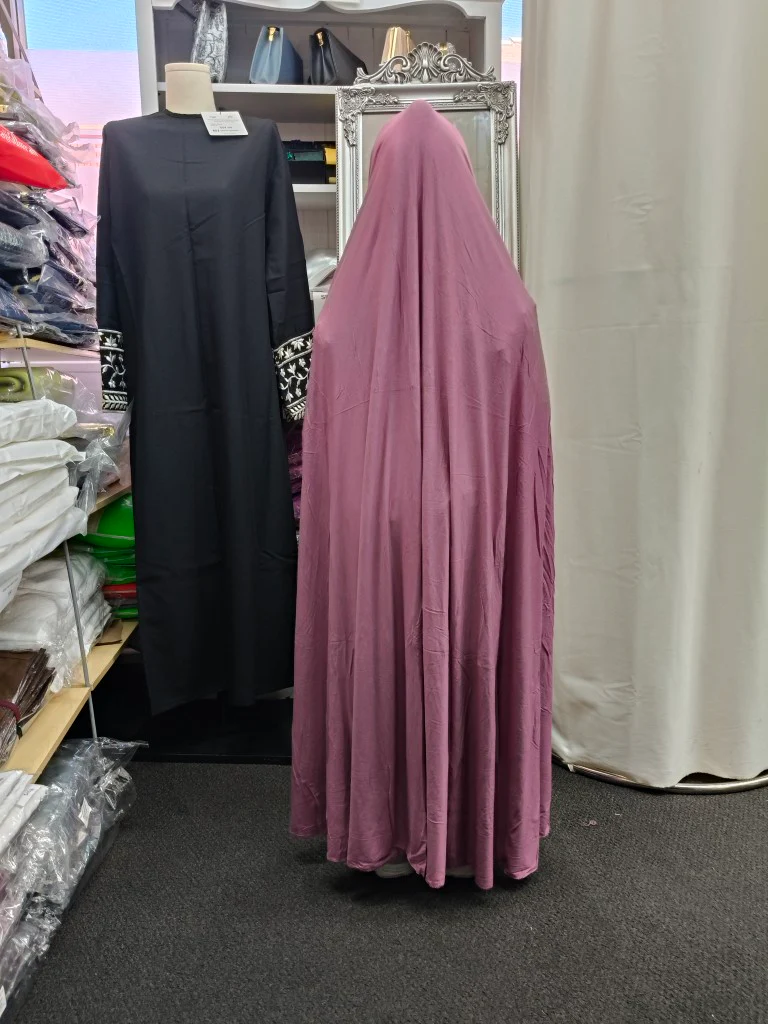 Pure Bamboo Jilbab with Sleeves for Girls in Dusty Purple - Image 3
