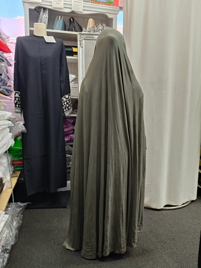 Pure Bamboo Jilbab with Sleeves for Girls in Olive Green - Image 3