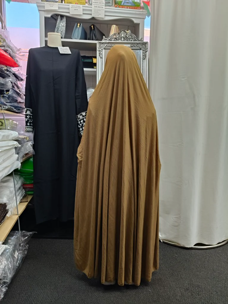 Pure Bamboo Jilbab with Sleeves for Girls in Pale Brown - Image 3