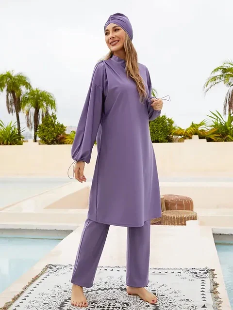 Purple Burkini | Modest Swimwear 3Pcs Set - Image 5