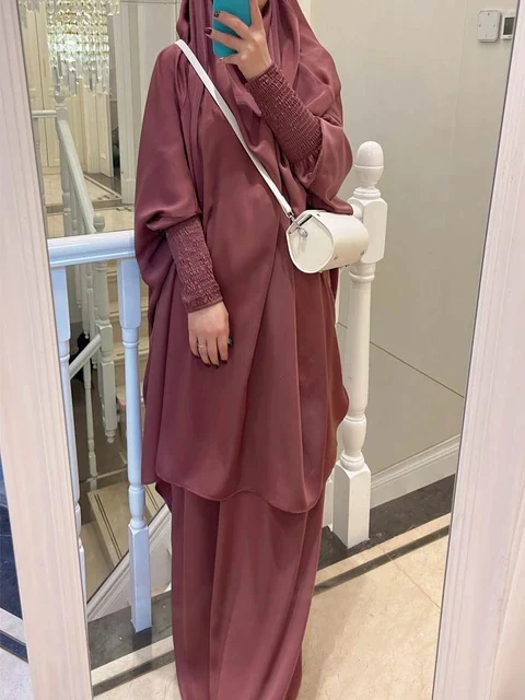 Satin French Jilbab in Blush Pink | Two-Piece Set - Image 3