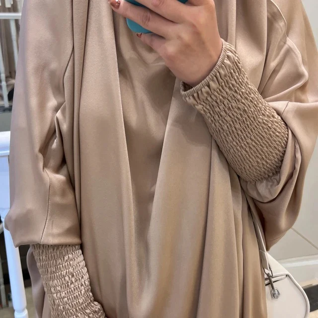 Satin French Jilbab in Dark Beige | Two-Piece Set - Image 3