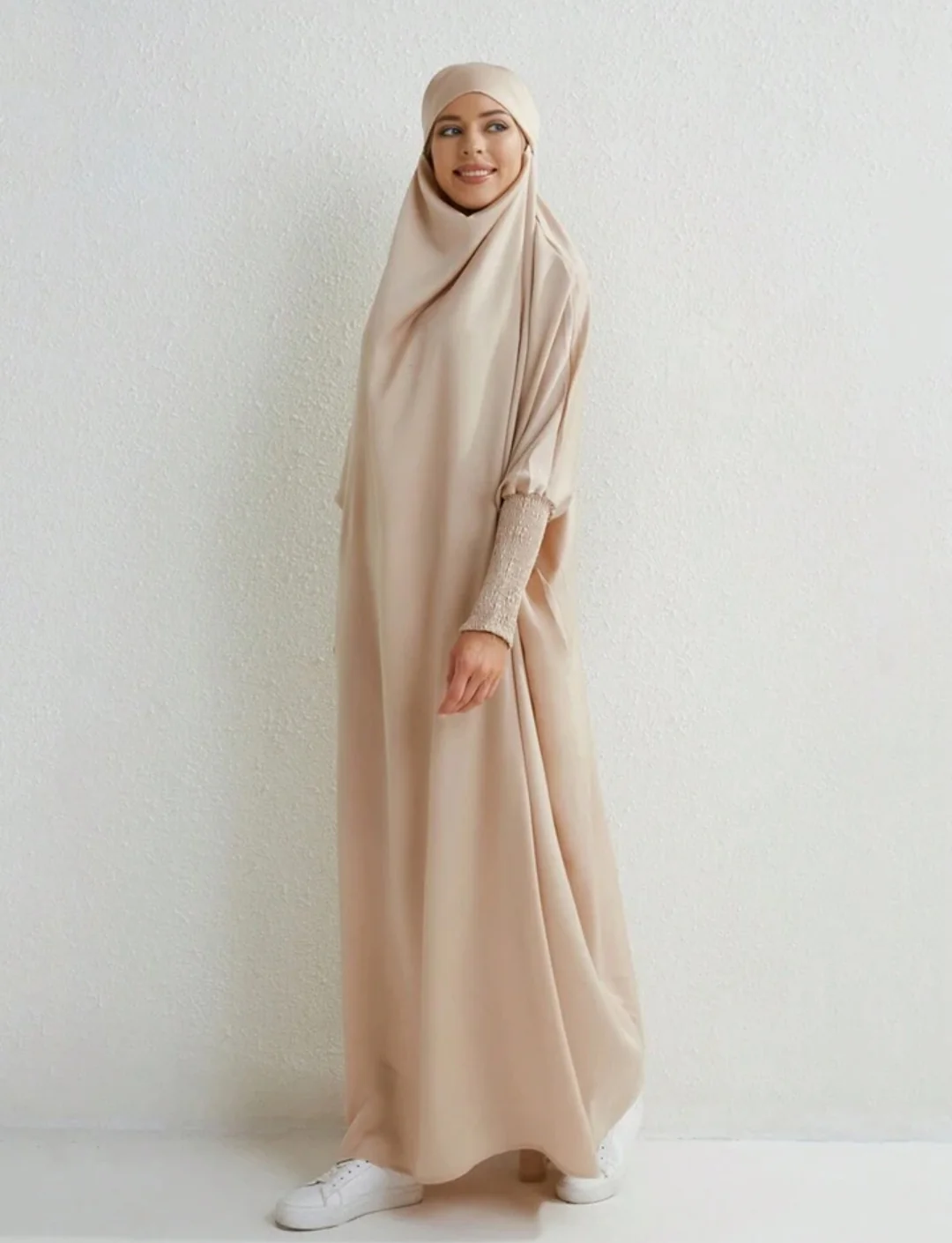 Satin Jilbab In Cream Beige - Image 2
